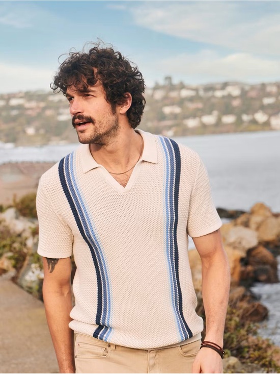 Marine Layer Other - Marine Layer Conrad Sweater Polo Cream Knit Polo with Blue Stripe Accents